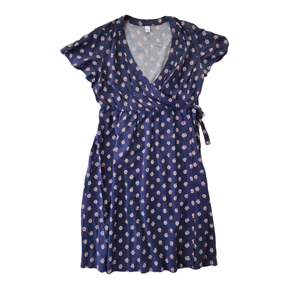 Old Navy Dress Womens Plus Size 1X Blue Floral Wrap Surplice Feminine Flirty